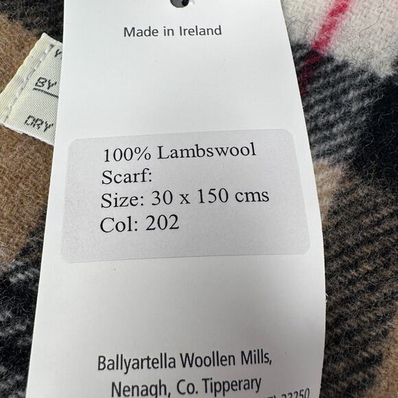 John Hanly Irish Wool Scarf Short Camel of Merrick Tartan Plaid Check Unisex New - Picture 4 of 5